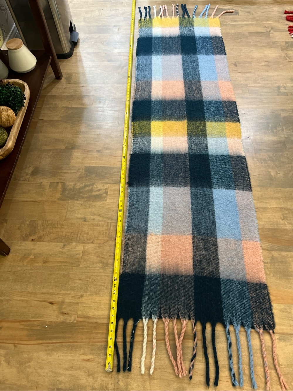 Large Plaid Multicolor Fringe scarf- Blue, Pink & Yellow